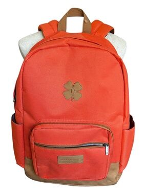 LYCKY BRAND “Good Fortune” Laptop Backpack Orange with Brown Accents Clover Logo